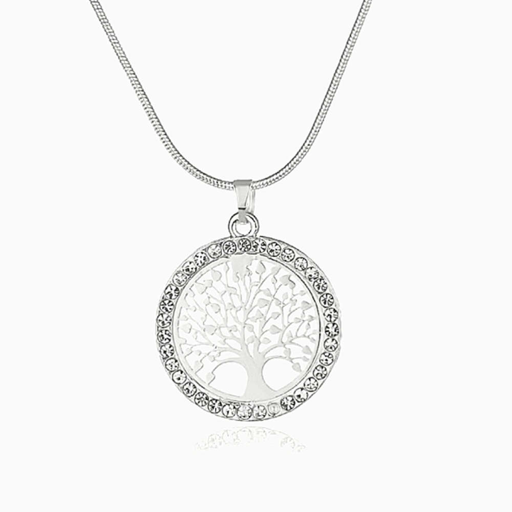 SILVER round crystal rhinestone Necklace "tree of life"unisex fashion jewelry.